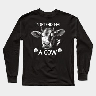 Funny Pretend I'm a Cow with MOO Button Cow Halloween Costume Party shirt. Long Sleeve T-Shirt